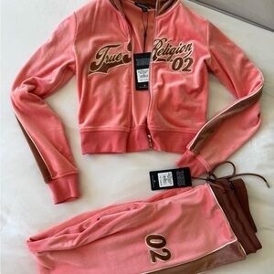 True Religion Coral and Chocolate Velour Jacket